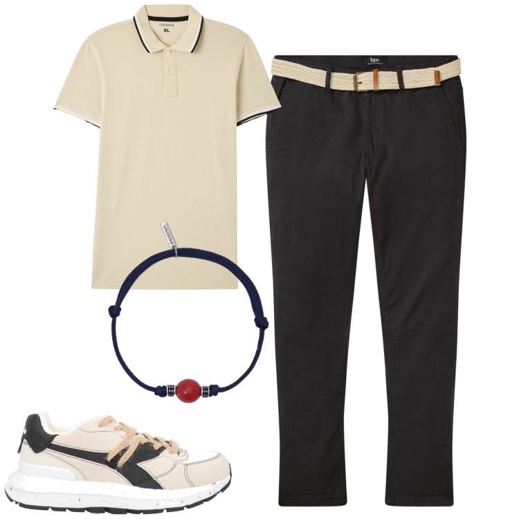 Outfit uomo - Chino e polo. Stile Casual per Tutti i giorni. Abbinamento con pantaloni chino, sneakers, polo, braccialetti.