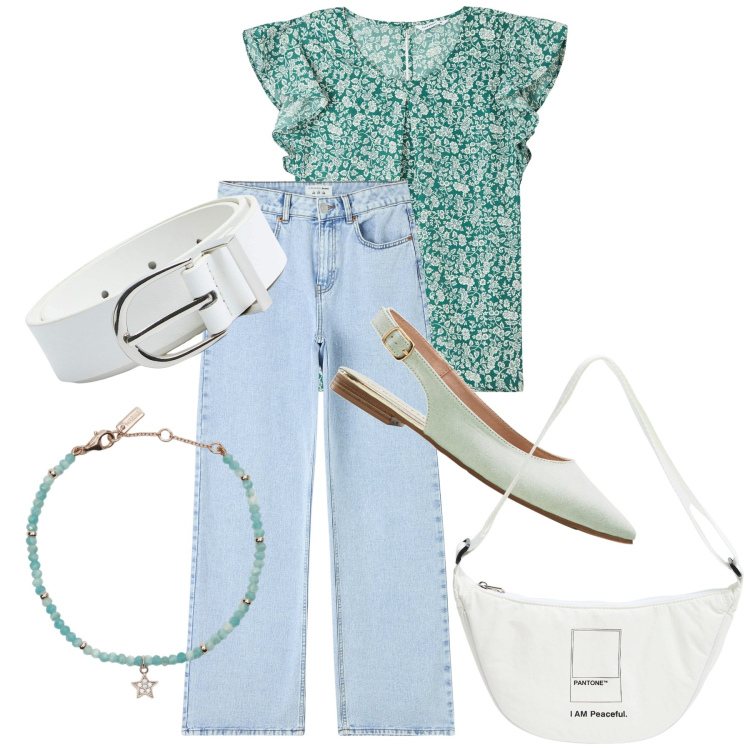 Outfit donna - Verdino. Stile Casual chic per Tutti i giorni. Abbinamento con ballerine, jeans, marsupi, bluse, cinture, braccialetti.