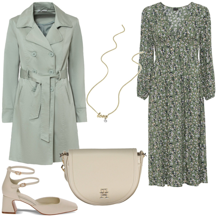 Outfit donna - Trench with love. Stile Bon Ton per Tutti i giorni. Abbinamento con trench, vestiti, collane, décolleté, borse a tracolla.