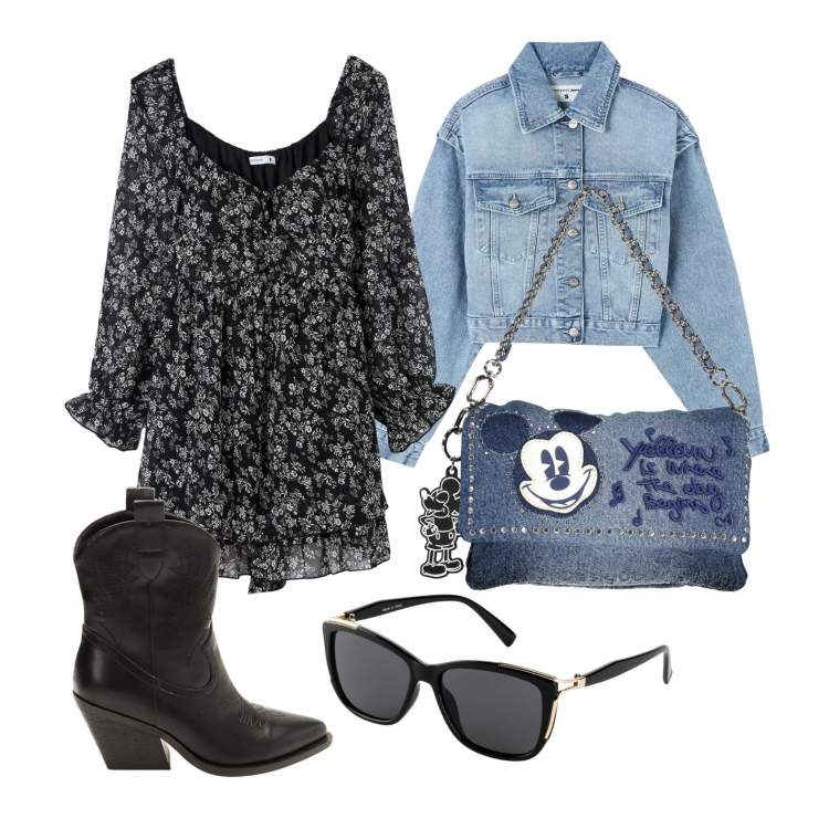 Outfit donna - Ghost outfitter - aprile. Stile Trendy per Tutti i giorni. Abbinamento con occhiali da sole, vestiti, blazer, stivaletti, borse a spalla.