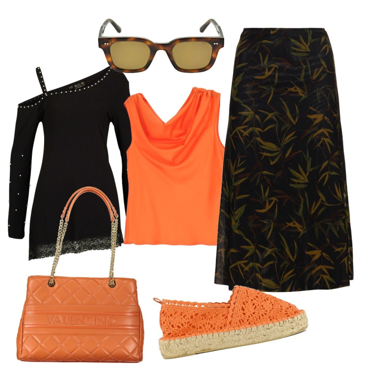 Outfit donna - Primavera con Bantoa. Stile Casual per Scuola/Università. Abbinamento con maglieria, canottiere, espadrillas, gonne longuette, occhiali da sole, borse a spalla.