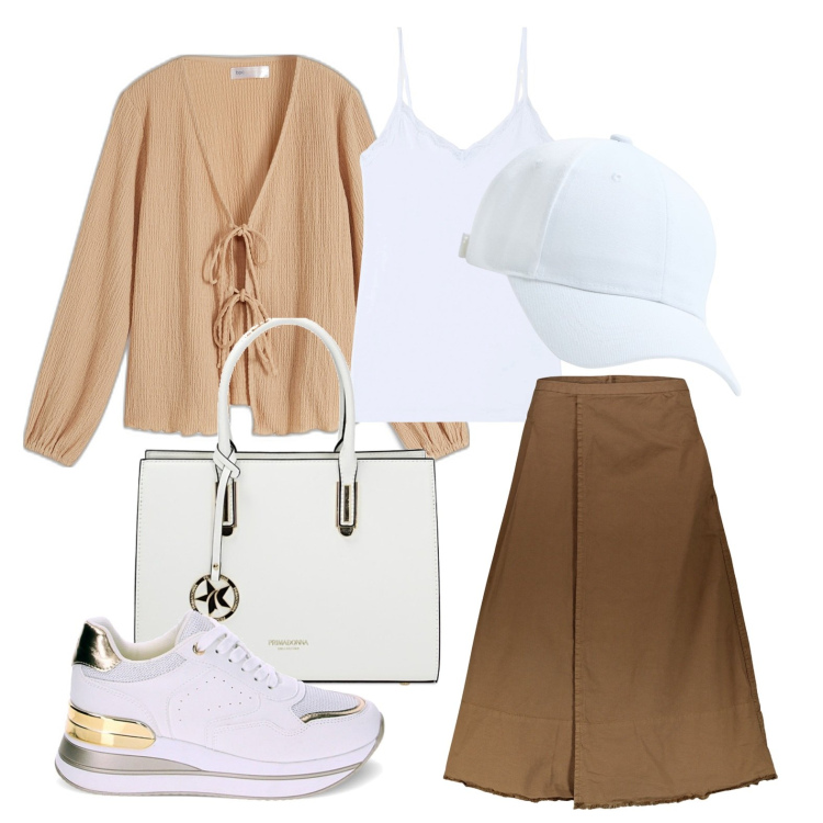Outfit donna - Super outfit per la primavera. Stile Casual per Tutti i giorni. Abbinamento con cardigans, cappelli, canottiere, sneakers, borse a mano, gonne lunghe.