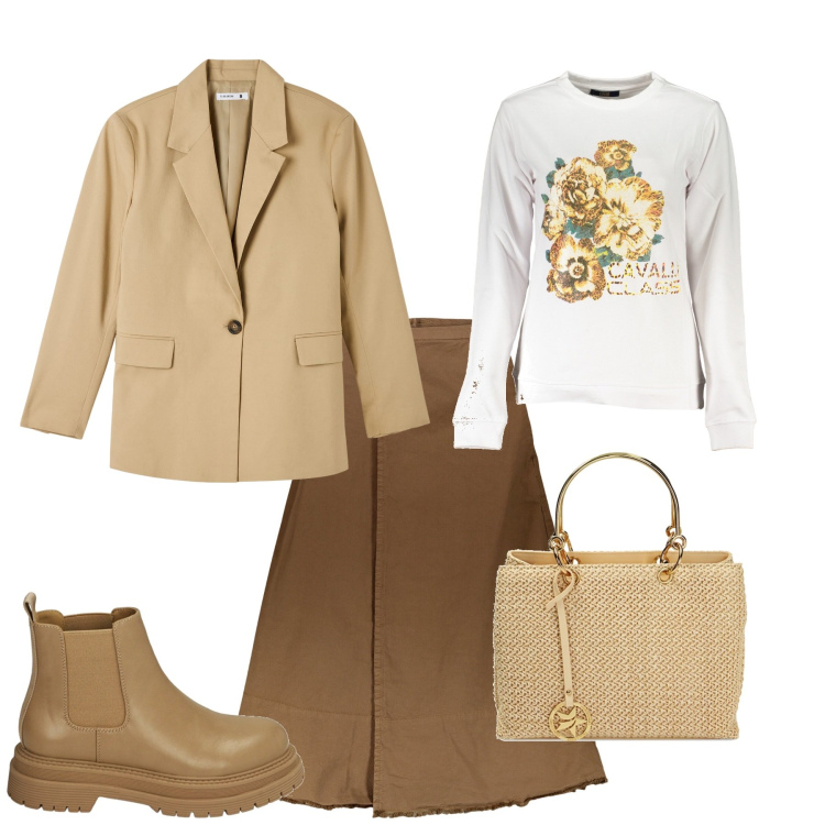 Outfit donna - Casual chic tutti i giorni. Stile Casual chic per Ufficio. Abbinamento con blazer, stivaletti, borse a mano, gonne lunghe, felpe.
