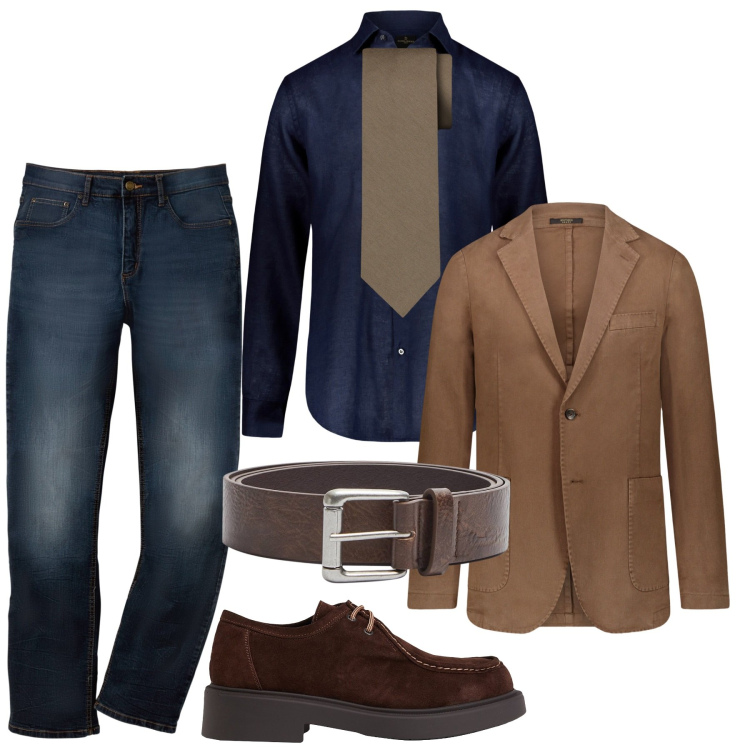 Outfit uomo - Casual elegante. Stile Business/Elegante per Serata speciale. Abbinamento con jeans dritti, scarpe stringate, cinture, camicie, cravatte, giacche.