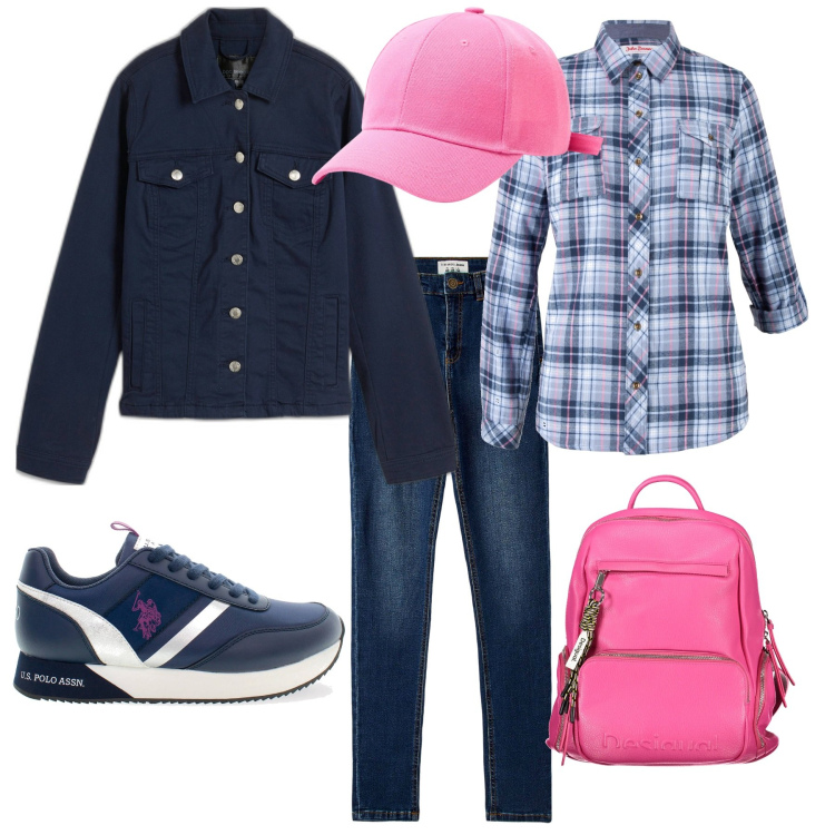 Outfit donna - Scuola università week end. Stile Urban per Scuola/Università. Abbinamento con camicie, blazer, jeans skinny, cappelli, scarpe sportive, zaini.