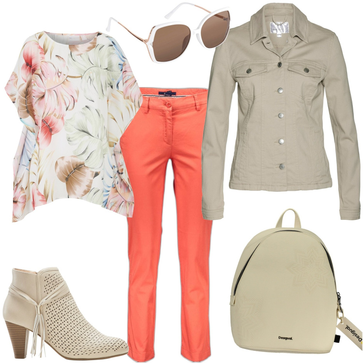 Outfit donna - City. Stile Casual chic per Tutti i giorni. Abbinamento con blazer, stivaletti, occhiali da sole, tuniche, pantaloni, zaini.