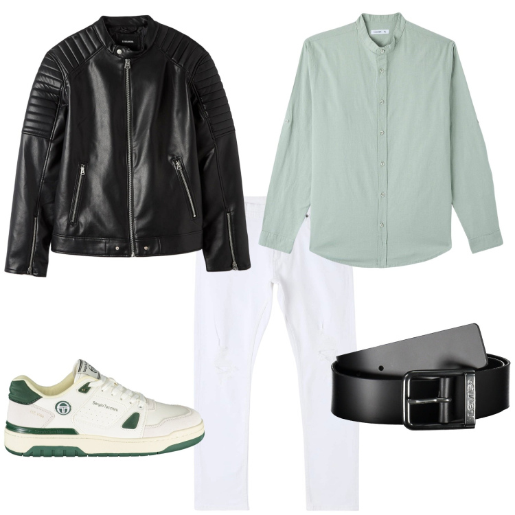 Outfit uomo - Casual per week end. Stile Casual per Tutti i giorni. Abbinamento con camicie, jeans strappati, giacche, scarpe sportive, cinture.