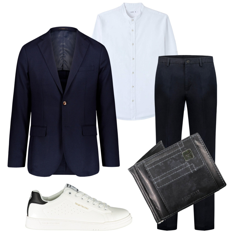 Outfit uomo - Appuntamento. Stile Business/Elegante per Serata speciale. Abbinamento con camicie, giacche, pantaloni, portafogli, scarpe sportive.