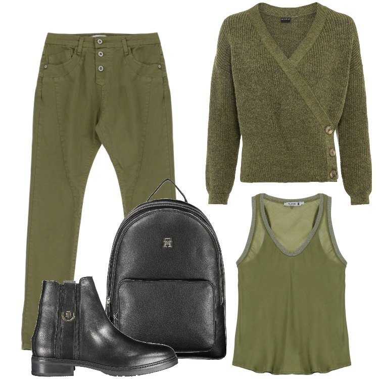Outfit donna - Total look #1848626. Stile Urban per Tutti i giorni. Abbinamento con maglieria, pantaloni, top, stivali, zaini.