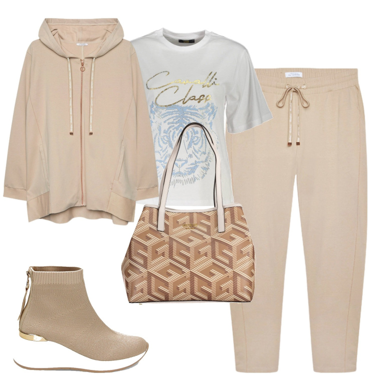 Outfit donna - City. Stile Casual chic per Tutti i giorni. Abbinamento con maglieria, sandali, pantaloni, felpe con cappuccio, borse a spalla, t-shirt.