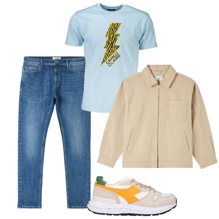 Outfit uomo - Fulmine. Stile Casual per Tutti i giorni. Abbinamento con sneakers, giacche, jeans skinny, t-shirt.