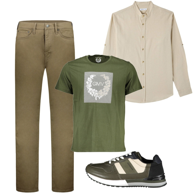 Outfit uomo - Mattinata. Stile Urban per Tutti i giorni. Abbinamento con camicie, pantaloni, t-shirt, scarpe sportive.