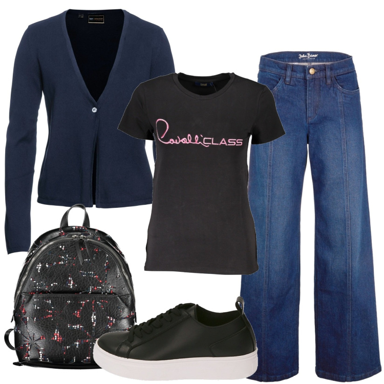 Outfit donna - Lo zaino al Cosmoprof. Stile Casual per Tutti i giorni. Abbinamento con cardigans, jeans, sneakers, t-shirt, zaini.
