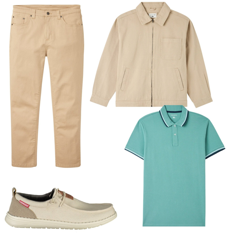 Outfit uomo - Tonalità chiare per il brunch. Stile Casual per Tutti i giorni. Abbinamento con pantaloni, giacche, polo, scarpe stringate.