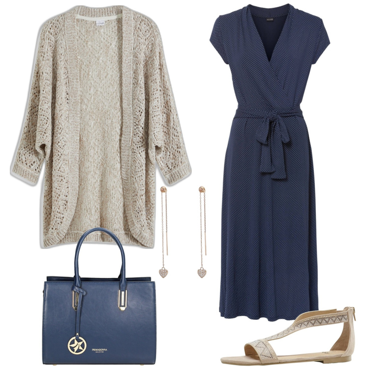 Outfit donna - Primavera over size. Stile Glamour per Cerimonia. Abbinamento con vestiti midi/longuette, cardigans, sandali, orecchini, borse a mano.