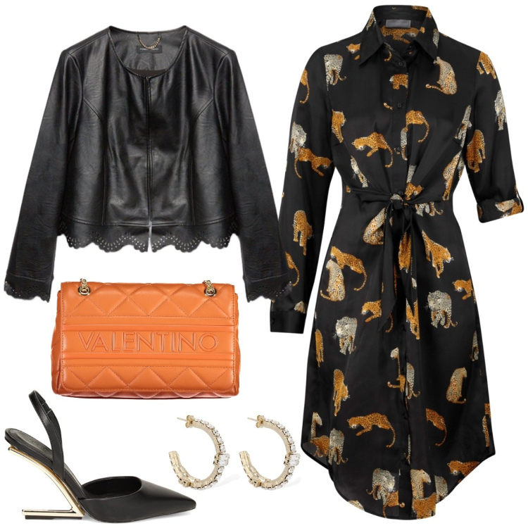 Outfit donna - Total look #1848977. Stile Casual chic per Serata fuori. Abbinamento con vestiti chemisier, zeppe, blazer, borse a spalla, orecchini.