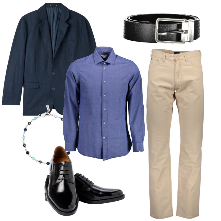 Outfit uomo - Raffinato e casual. Stile Trendy per Tutti i giorni. Abbinamento con giacche, braccialetti, pantaloni, cinture, scarpe stringate, camicie.