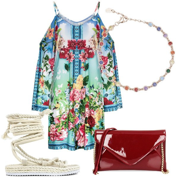 Outfit donna - Total look #1849121. Stile Etnico per Mare. Abbinamento con vestiti, braccialetti, pochette, sandali.