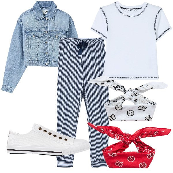 Outfit donna - Total look #1849123. Stile Basic per Tutti i giorni. Abbinamento con sneakers, pigiama, t-shirt, fasce per capelli, blazer.