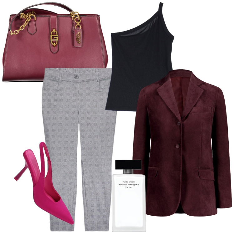 Outfit donna - I love Narciso. Stile Chic per Tutti i giorni. Abbinamento con top, profumi, décolleté, blazer, borse a spalla, pantaloni skinny.