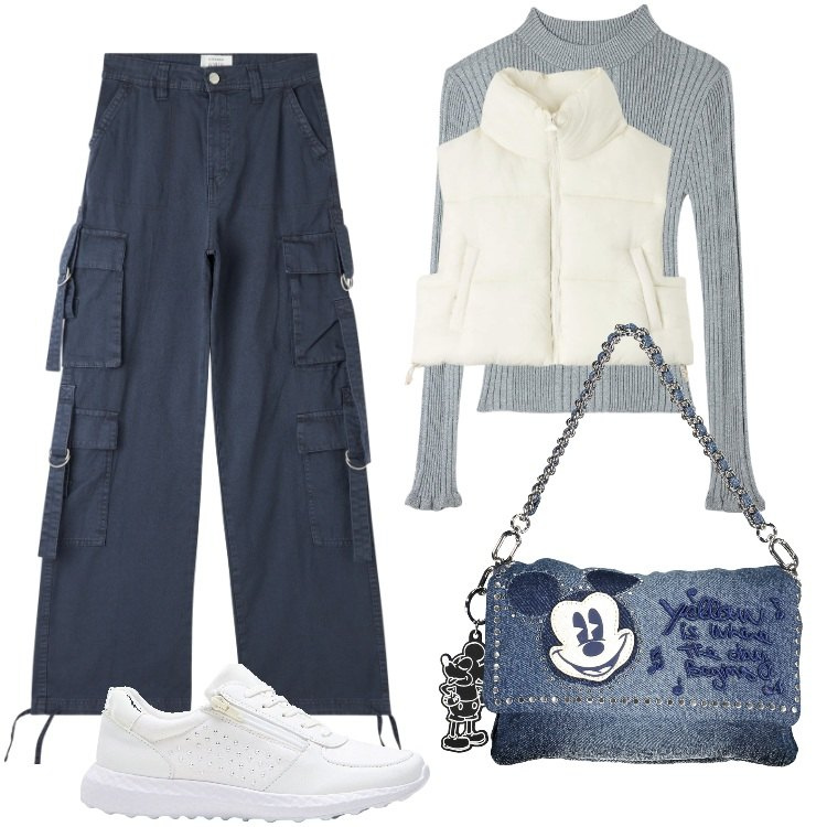 Outfit donna - Total look #1849481. Stile Trendy per Tutti i giorni. Abbinamento con sneakers, pantaloni cargo, piumini, maglieria, borse a spalla.