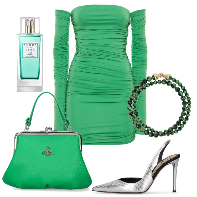 Outfit donna - Il matrimonio della mia amica. Stile Chic per Cerimonia. Abbinamento con profumi, borse a mano, vestiti, collane, décolleté.