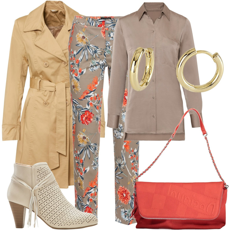 Outfit donna - Il trench per tutte le occasioni. Stile Casual chic per Tutti i giorni. Abbinamento con pantaloni, trench, stivaletti, camicie, orecchini, borse a mano.