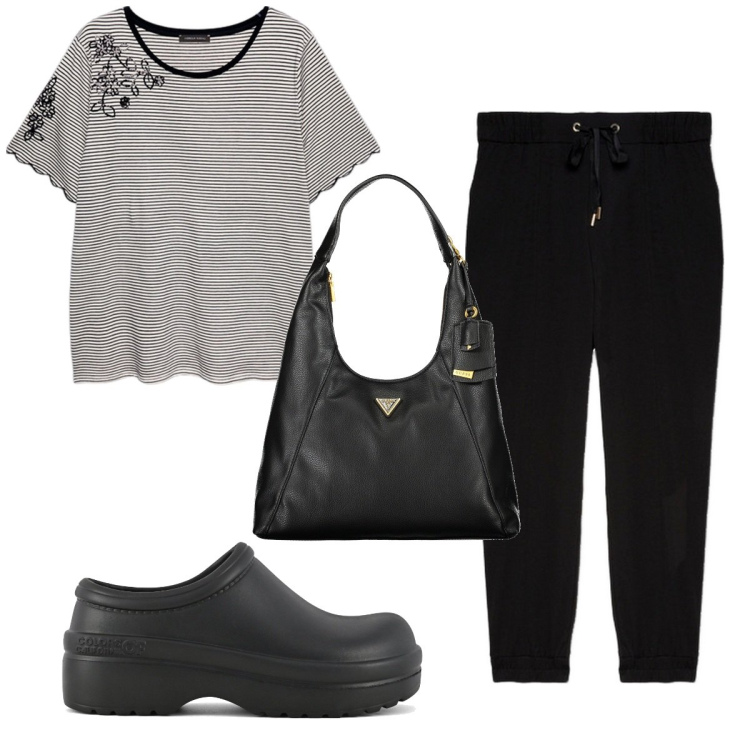 Outfit donna - Total look #1849600. Stile Trendy per Tutti i giorni. Abbinamento con zoccoli, borse a spalla, t-shirt, pantaloni.