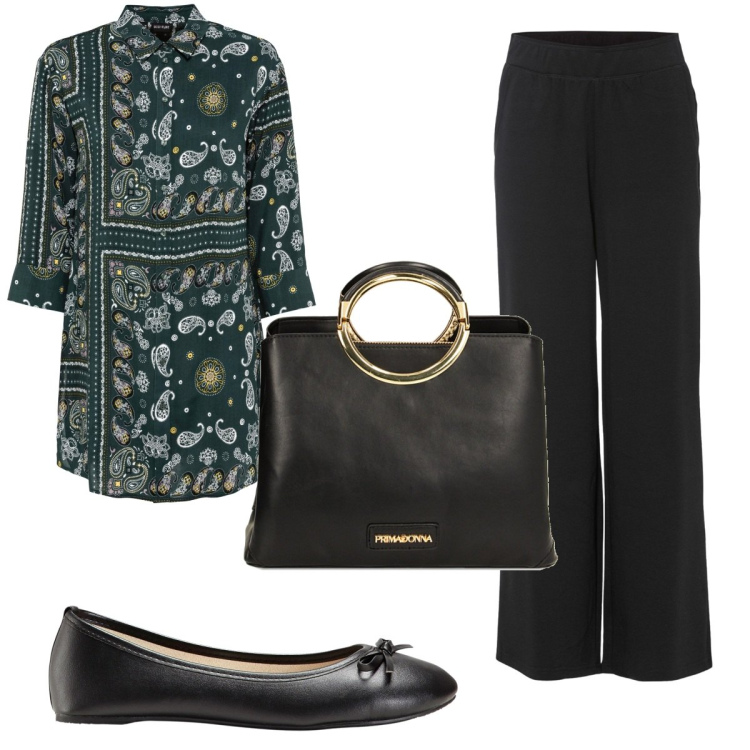 Outfit donna - Total look #1849602. Stile Trendy per Tutti i giorni. Abbinamento con camicie, pantaloni a palazzo, ballerine, borse a mano.