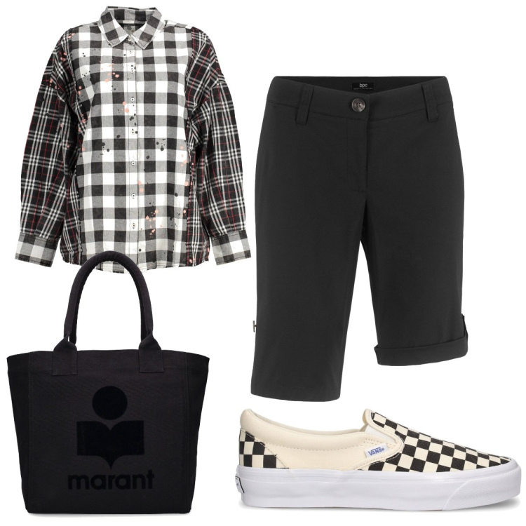Outfit donna - Total look #1849604. Stile Basic per Tutti i giorni. Abbinamento con bermuda, camicie, shopping bag, sneakers.