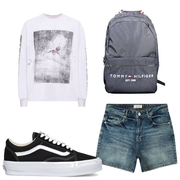 Outfit uomo - Total look #1849618. Stile Trendy per Tutti i giorni. Abbinamento con shorts, t-shirt, borse sportive, sneakers.