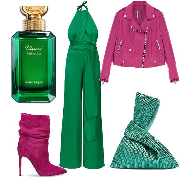 Outfit donna - Total look #1849653. Stile Trendy per Serata fuori. Abbinamento con profumi, giacche, tute, stivaletti, borse a mano.