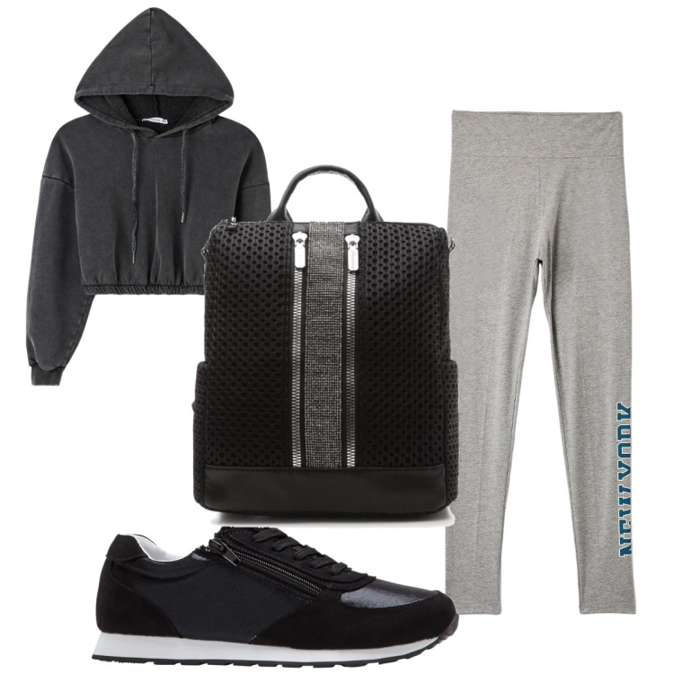 Outfit donna - Total look #1849660. Stile Basic per Sport. Abbinamento con sneakers, leggings, felpe con cappuccio, zaini.