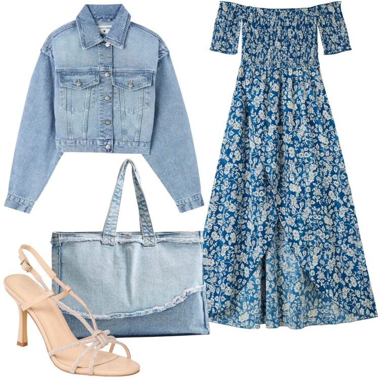 Outfit donna - Terranova mid season sale l\'abito romant. Stile Romantica per Tutti i giorni. Abbinamento con vestiti lunghi, shopping bag, sandali col tacco, blazer.