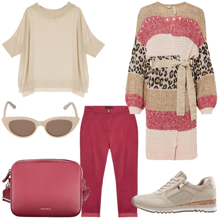 Outfit donna - I miei must have per la primavera. Stile Trendy per Tutti i giorni. Abbinamento con sneakers, cardigans, maglieria, pantaloni, borse a tracolla, occhiali da sole.