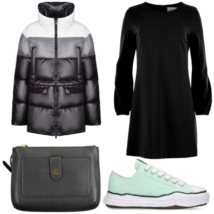 Outfit donna - Total look #1849695. Stile Basic per Tutti i giorni. Abbinamento con piumini, vestiti midi/longuette, borse a tracolla, sneakers.
