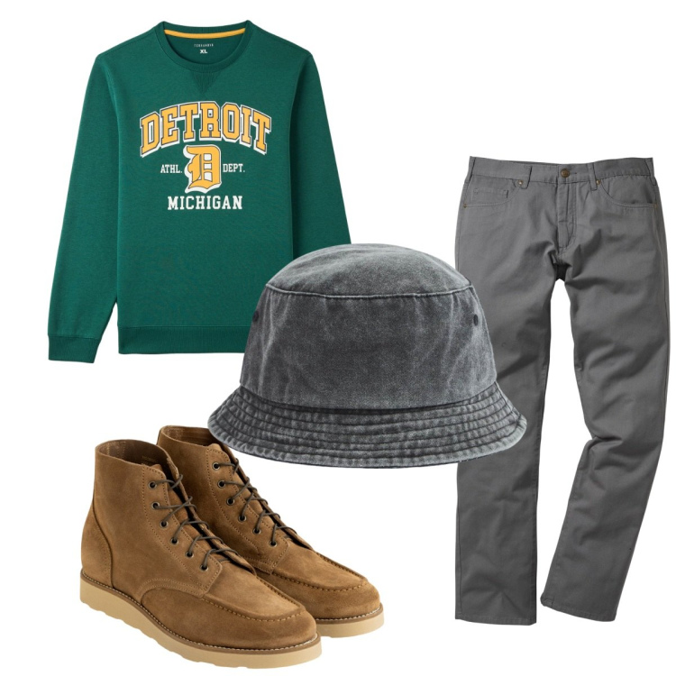 Outfit uomo - Total look #1849756. Stile Casual per Tutti i giorni. Abbinamento con pantaloni, cappelli, felpe, stivali e stivaletti.