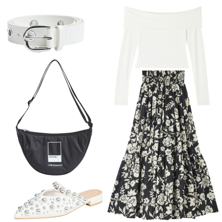 Outfit donna - Total look #1849763. Stile Boho per Tutti i giorni. Abbinamento con gonne lunghe, ballerine, marsupi, t-shirt, cinture.