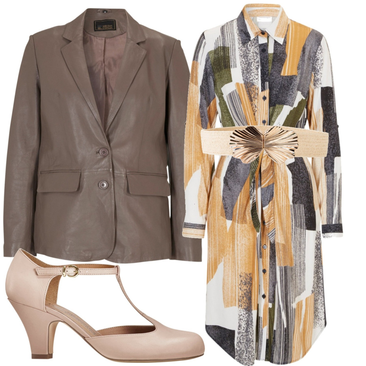 Outfit donna - Alla cresima. Stile Casual chic per Cerimonia. Abbinamento con cinture, vestiti chemisier, décolleté, blazer.