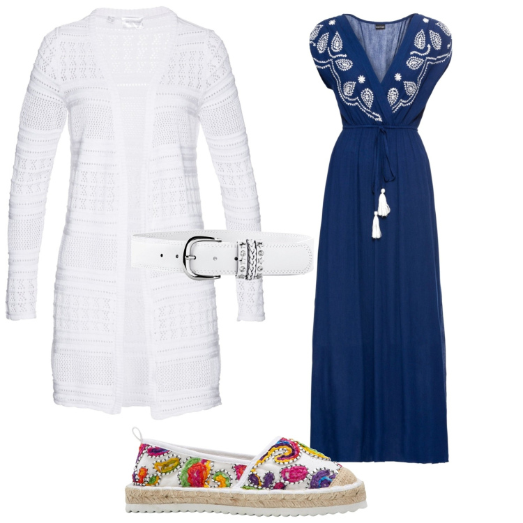Outfit donna - Evento al mare. Stile Boho per Mare. Abbinamento con vestiti lunghi, espadrillas, cinture, cardigans.