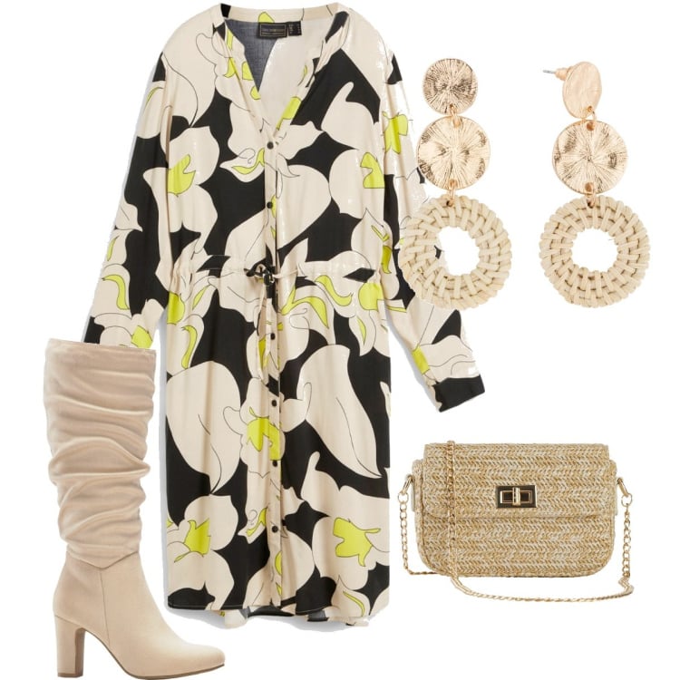 Outfit donna - Gli orecchini etnici. Stile Etnico per Cerimonia. Abbinamento con orecchini, vestiti chemisier, stivali sopra il ginocchio, borse a mano.