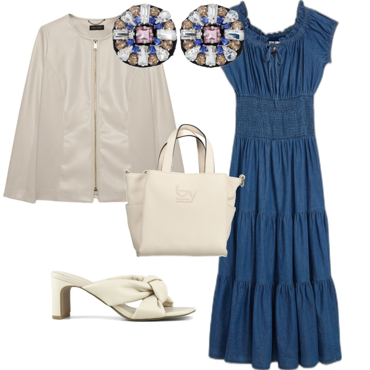 Outfit donna - Week end al mare. Stile Boho per Mare. Abbinamento con vestiti lunghi, sandali col tacco, orecchini, blazer, borse a spalla.