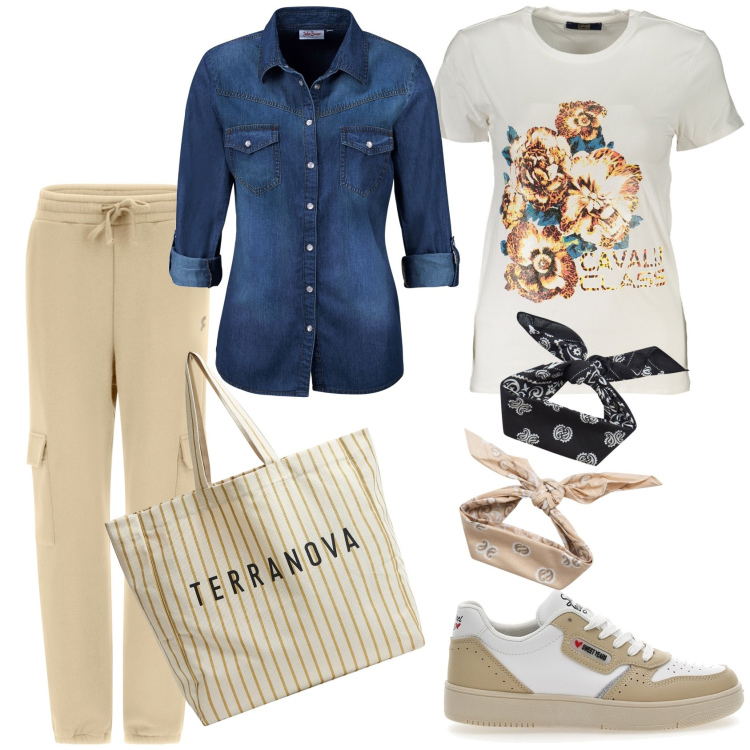Outfit donna - Sweet years by Pittarello. Stile Casual chic per Tutti i giorni. Abbinamento con camicie, fasce per capelli, borse tote, pantaloni cargo, t-shirt, sneakers.
