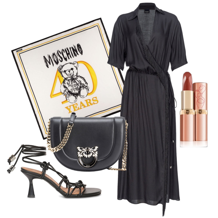 Outfit donna - Semplice eleganza. Stile Chic per Tutti i giorni. Abbinamento con rossetti, vestiti lunghi, borse a tracolla, sandali in pelle, sciarpe.
