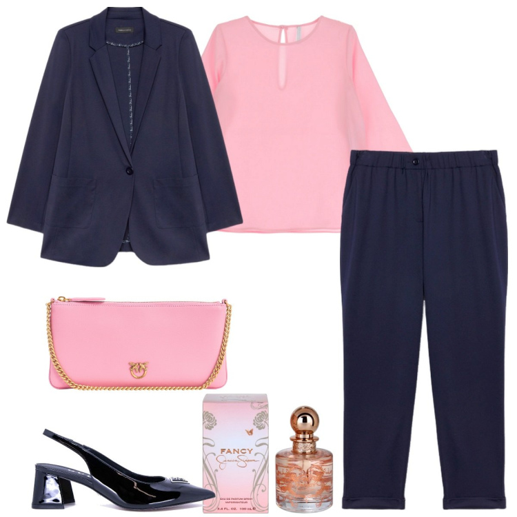 Outfit donna - Cerimonia in tailleur-focus donna curvy. Stile Mannish per Cerimonia. Abbinamento con pantaloni, blazer, profumi, borse a tracolla, bluse, décolleté.