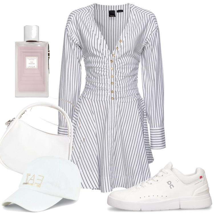 Outfit donna - Capelli sciolti. Stile Casual per Tutti i giorni. Abbinamento con profumi, vestiti chemisier, sneakers, borse a spalla, cappelli con visiera.