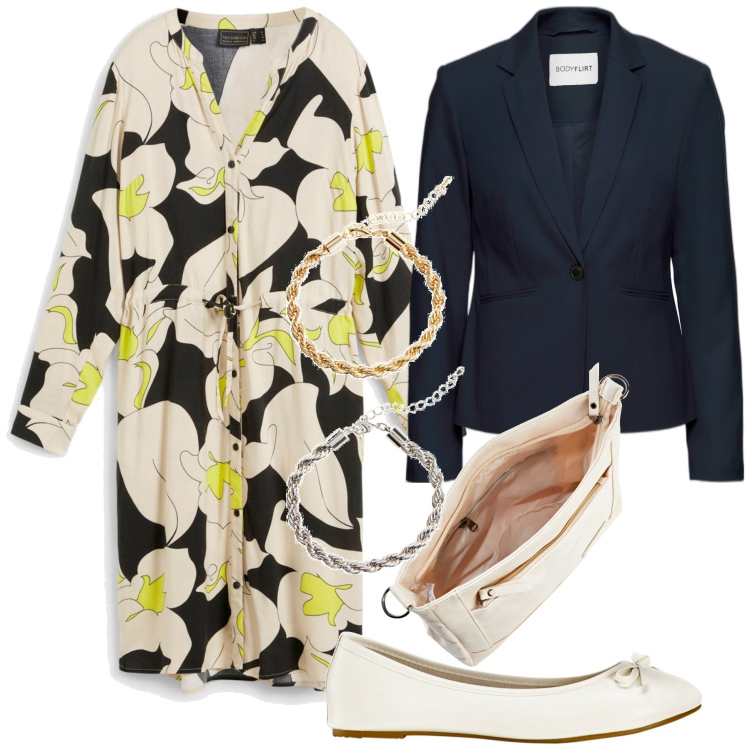 Outfit donna - Cerimonia con Bonprix. Stile Chic per Cerimonia. Abbinamento con blazer, ballerine, vestiti chemisier, borse a tracolla, braccialetti.