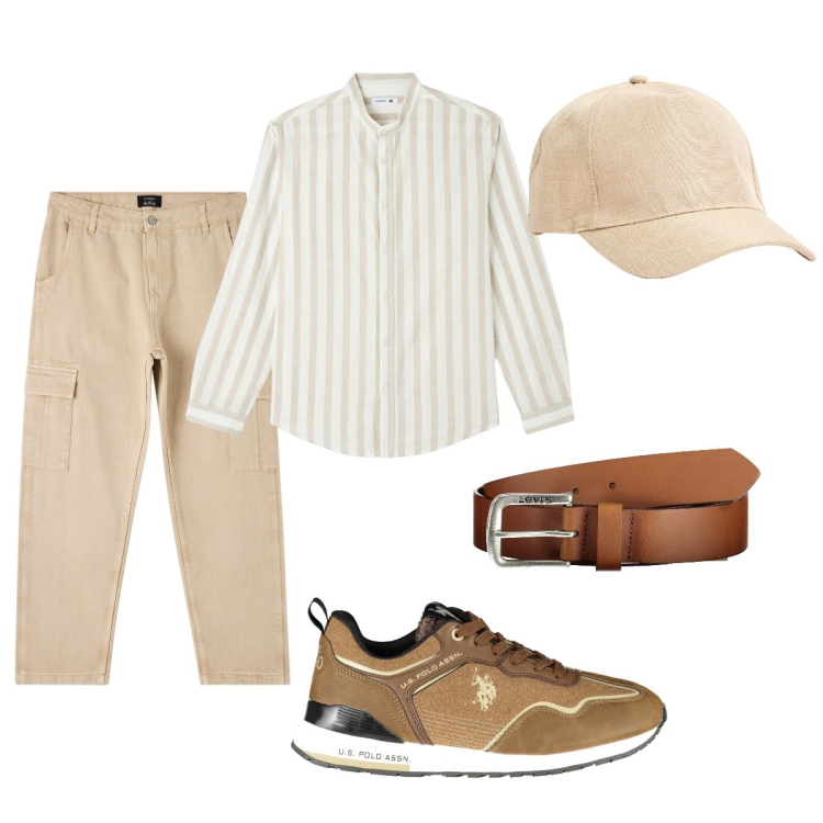 Outfit uomo - Total look #1849994. Stile Casual per Tutti i giorni. Abbinamento con camicie, pantaloni cargo, cappelli, cinture, scarpe sportive.