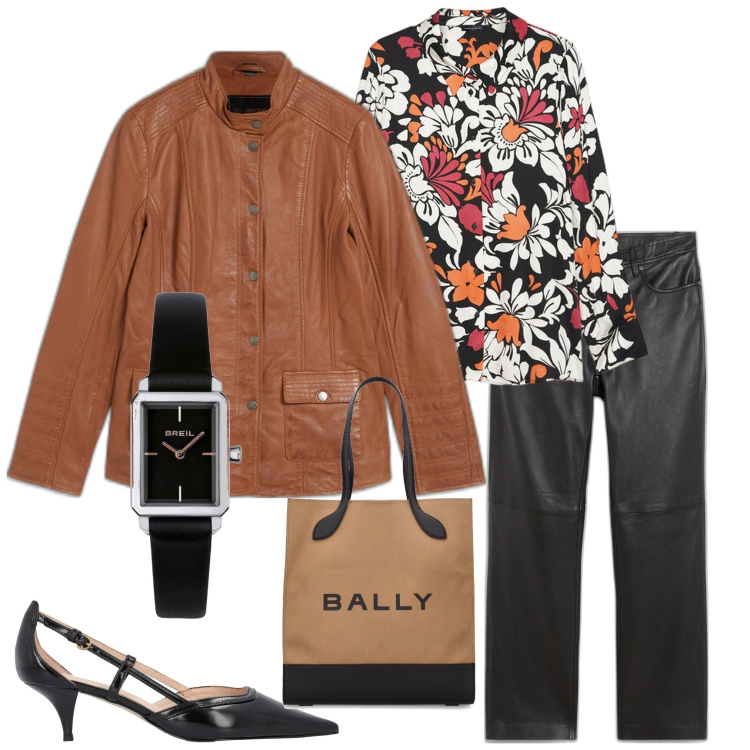 Outfit donna - Giacca ecopelle. Stile Casual chic per Serata fuori. Abbinamento con blazer, pantaloni, orologi, décolleté, camicie, shopping bag.