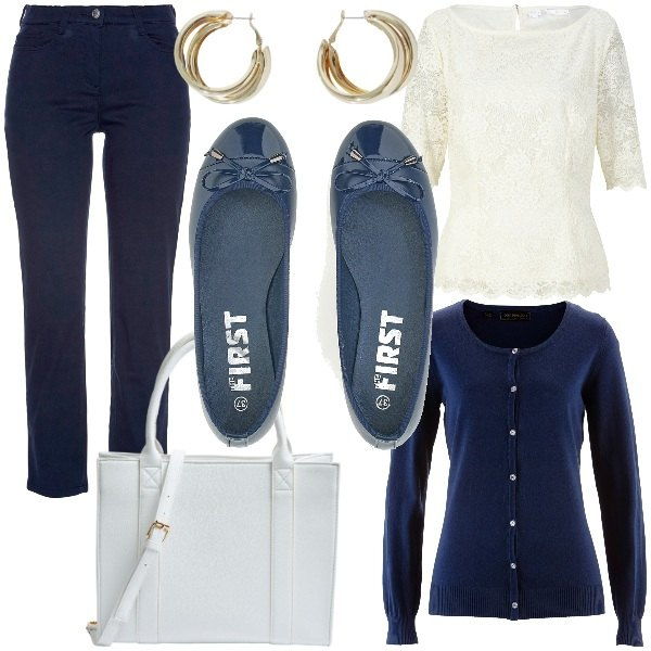 Outfit donna - Pittarello New Collection!. Stile Bon Ton per Tutti i giorni. Abbinamento con cardigans, bluse, pantaloni, shopping bag, orecchini, ballerine.